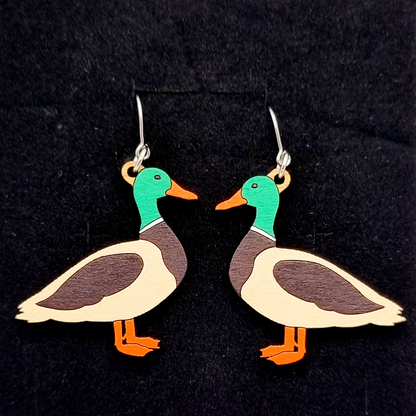 Duck Mallard Earrings Hand-Painted Wood