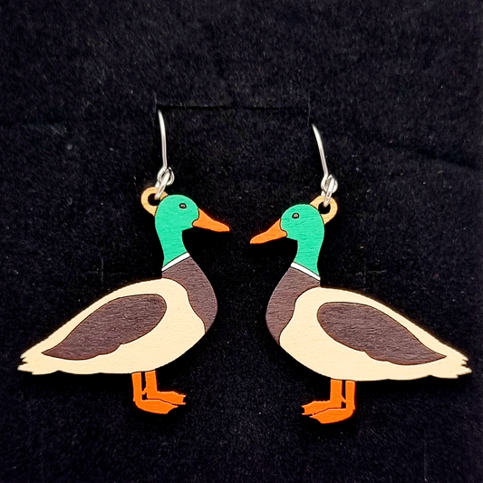 Duck Mallard Earrings Hand-Painted Wood