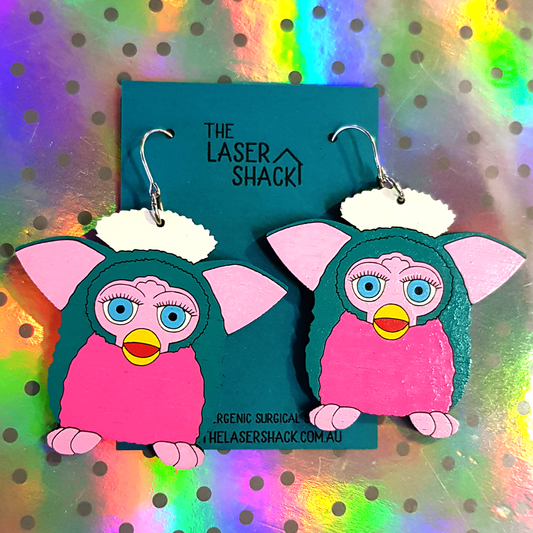 Earrings Furby - Hand-Painted Wood