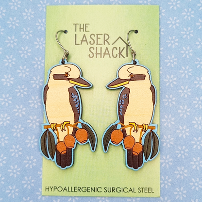 Kookaburra Earrings Hand-Painted Wood
