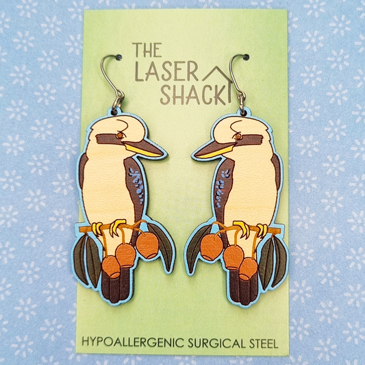 Earrings Kookaburra - Hand-Painted Wood