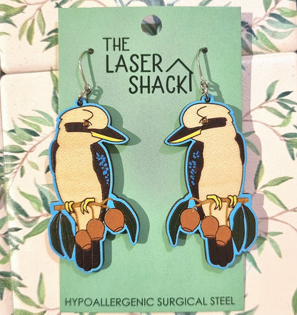 Kookaburra Earrings Hand-Painted Wood