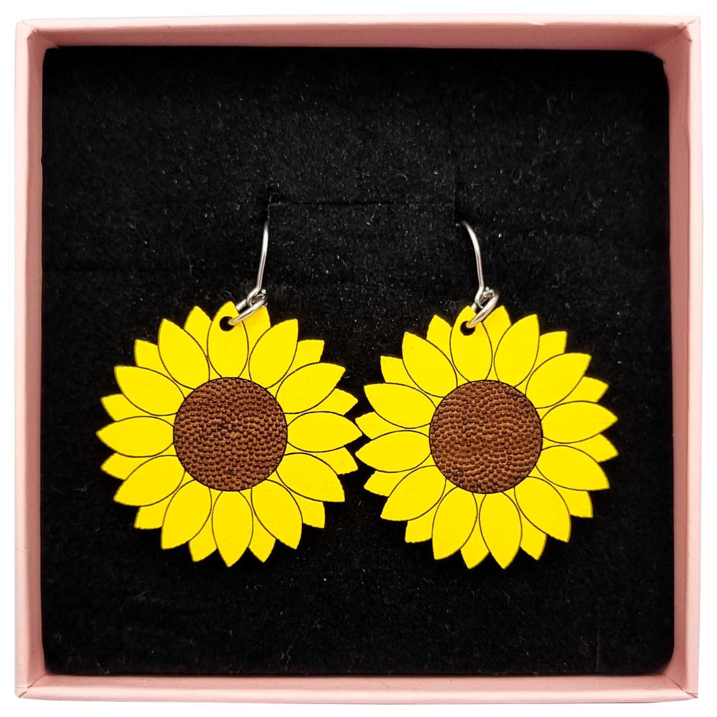 Sunflower Earrings Hand-Painted Wood