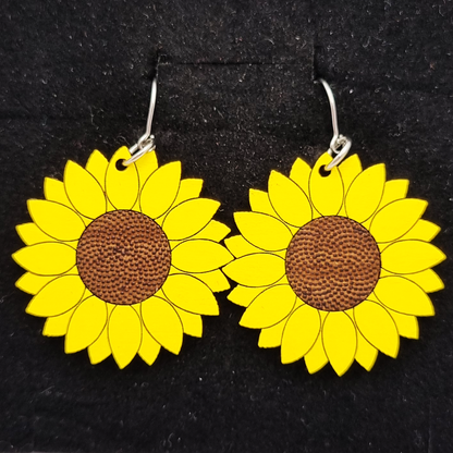 Sunflower Earrings Hand-Painted Wood