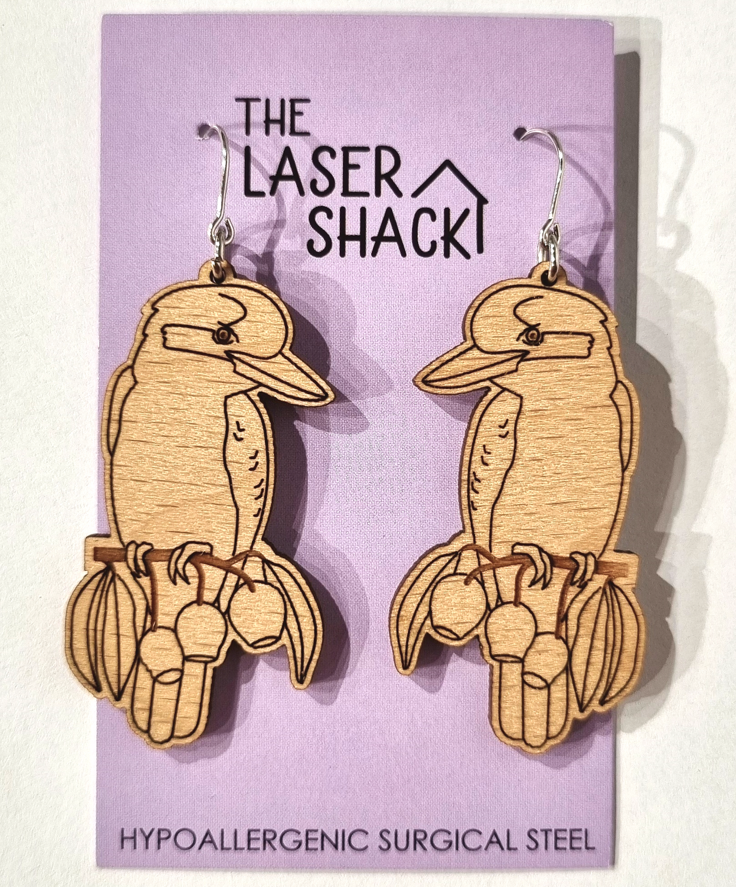 Kookaburra Earrings Wood