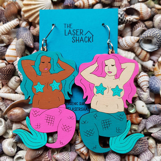 Earrings Mermaid Nerissa - Hand-Painted Wood