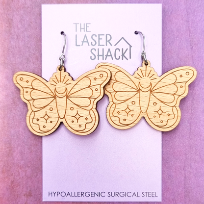 Celestial Moth Earrings Wood