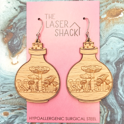 Mushroom Garden Earrings Wood