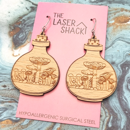 Mushroom Garden Earrings Wood