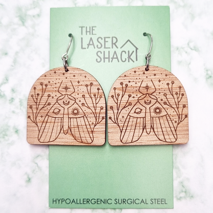 Mystic Moth Earrings Wood