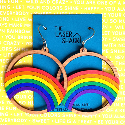 Rainbow Hoop Earrings Hand-Painted Wood