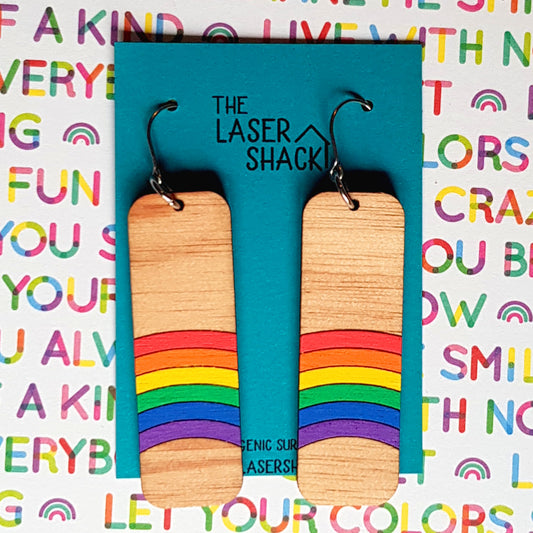 Earrings Rainbow Rectangle - Hand-Painted Wood