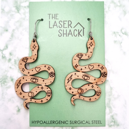 Mystic Snake Earrings Wood