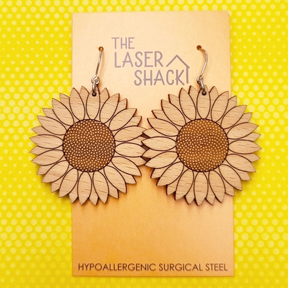 Sunflower Earrings Wood