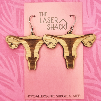 Uterus Earrings Wood