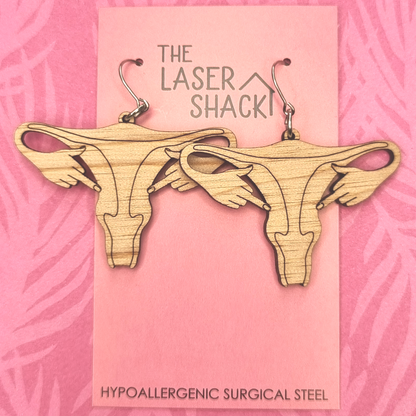 Uterus F U Earrings Wood