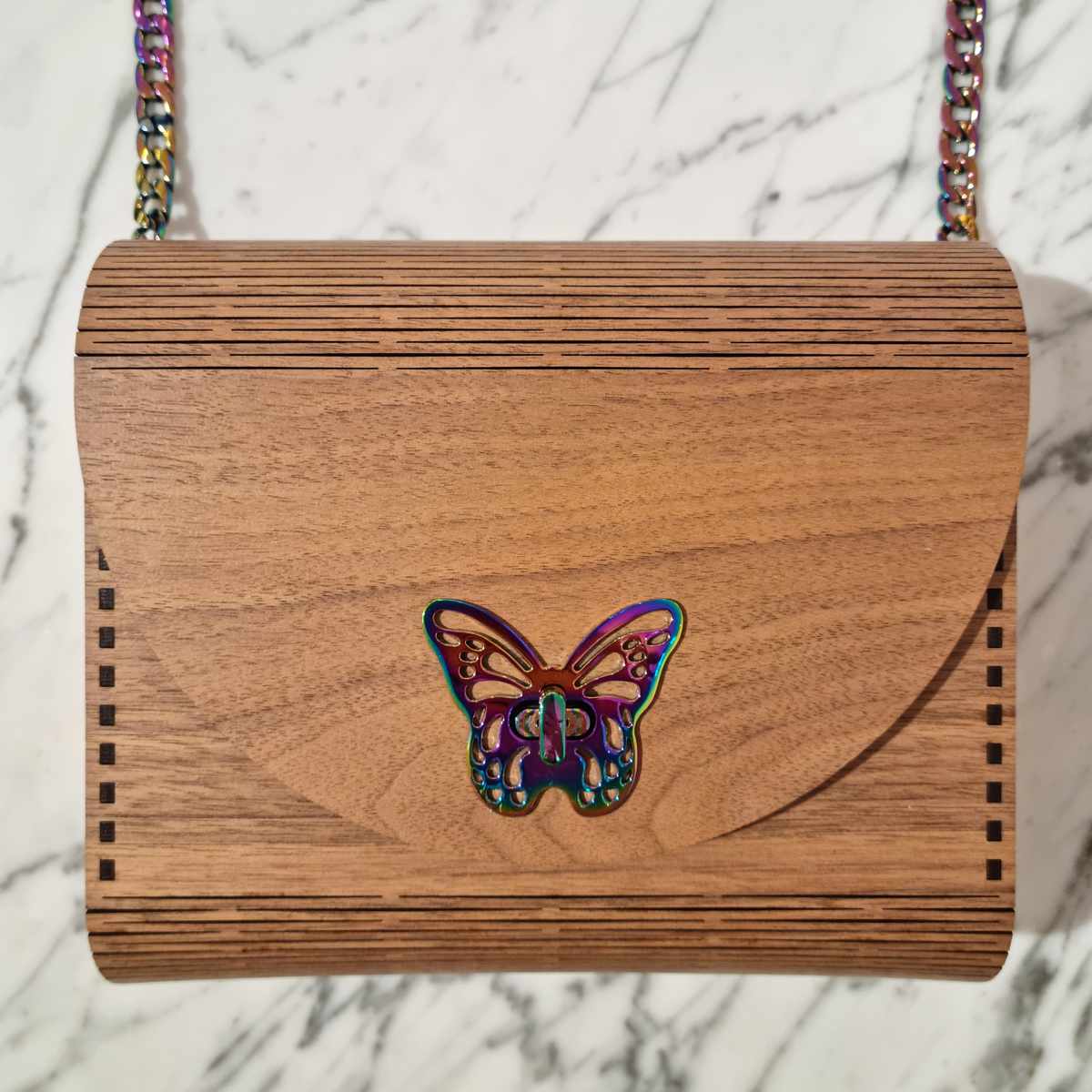 Wooden Handbag Rainbow Butterfly