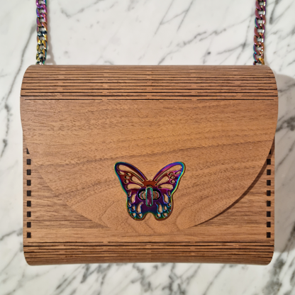 Wooden Handbag Rainbow Butterfly