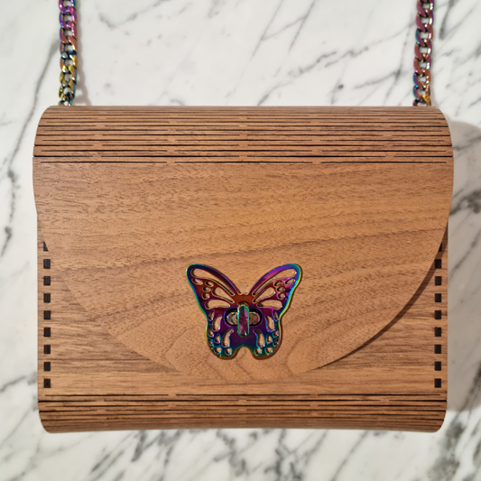 Wooden Handbag Butterfly Rainbow