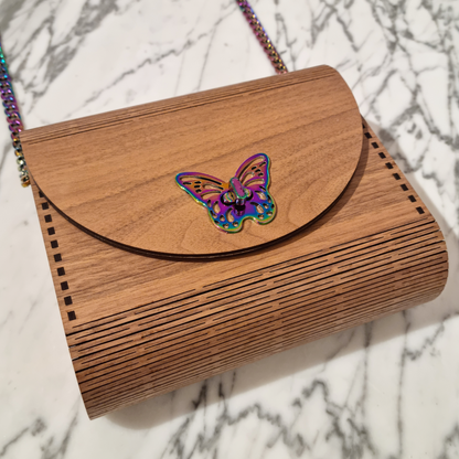 Wooden Handbag Rainbow Butterfly