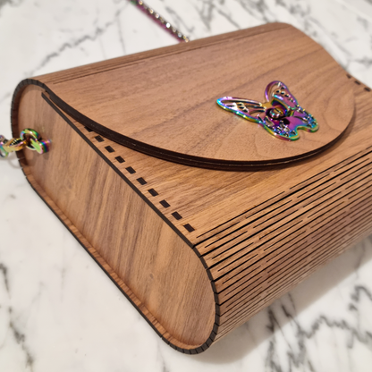 Wooden Handbag Rainbow Butterfly