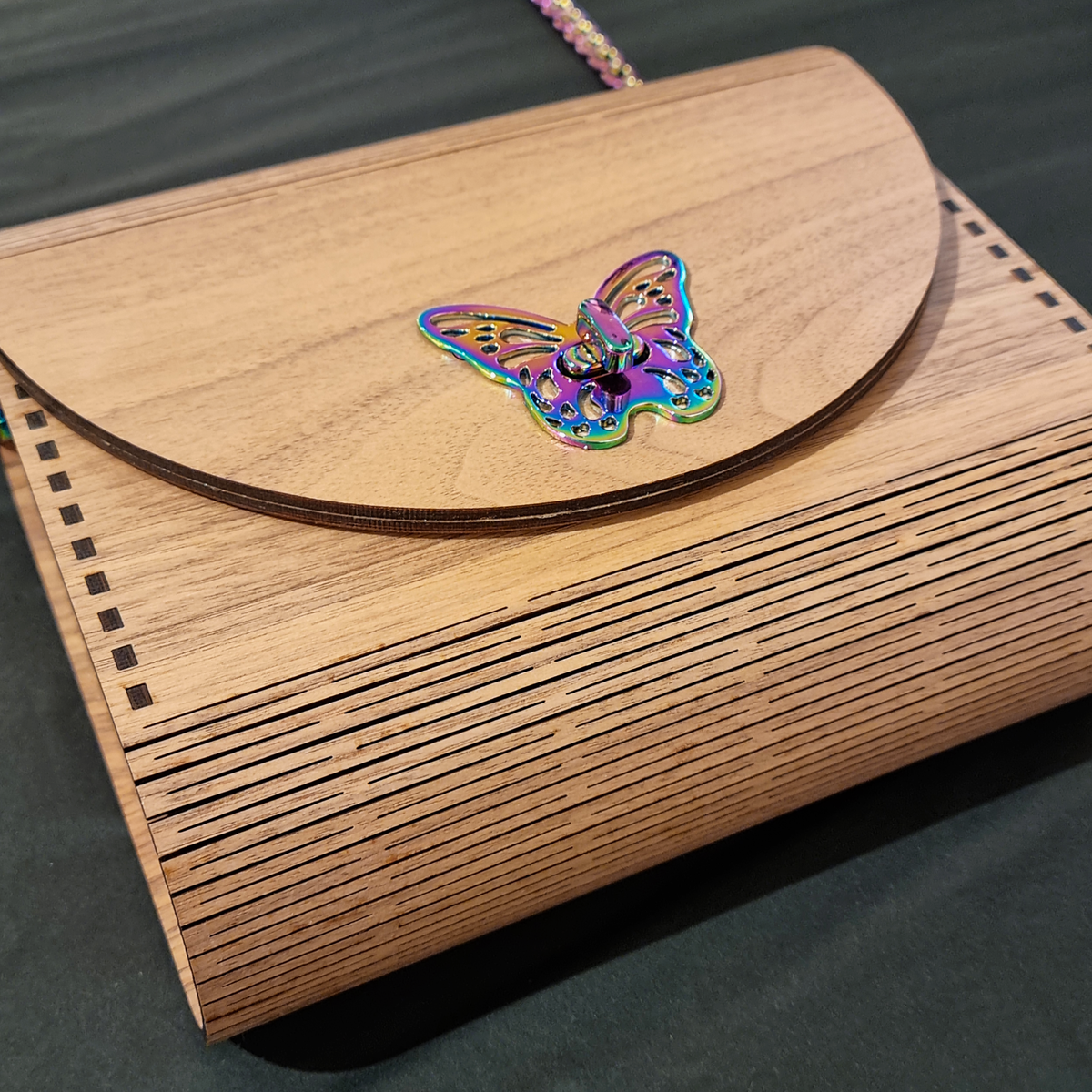 Wooden Handbag Rainbow Butterfly