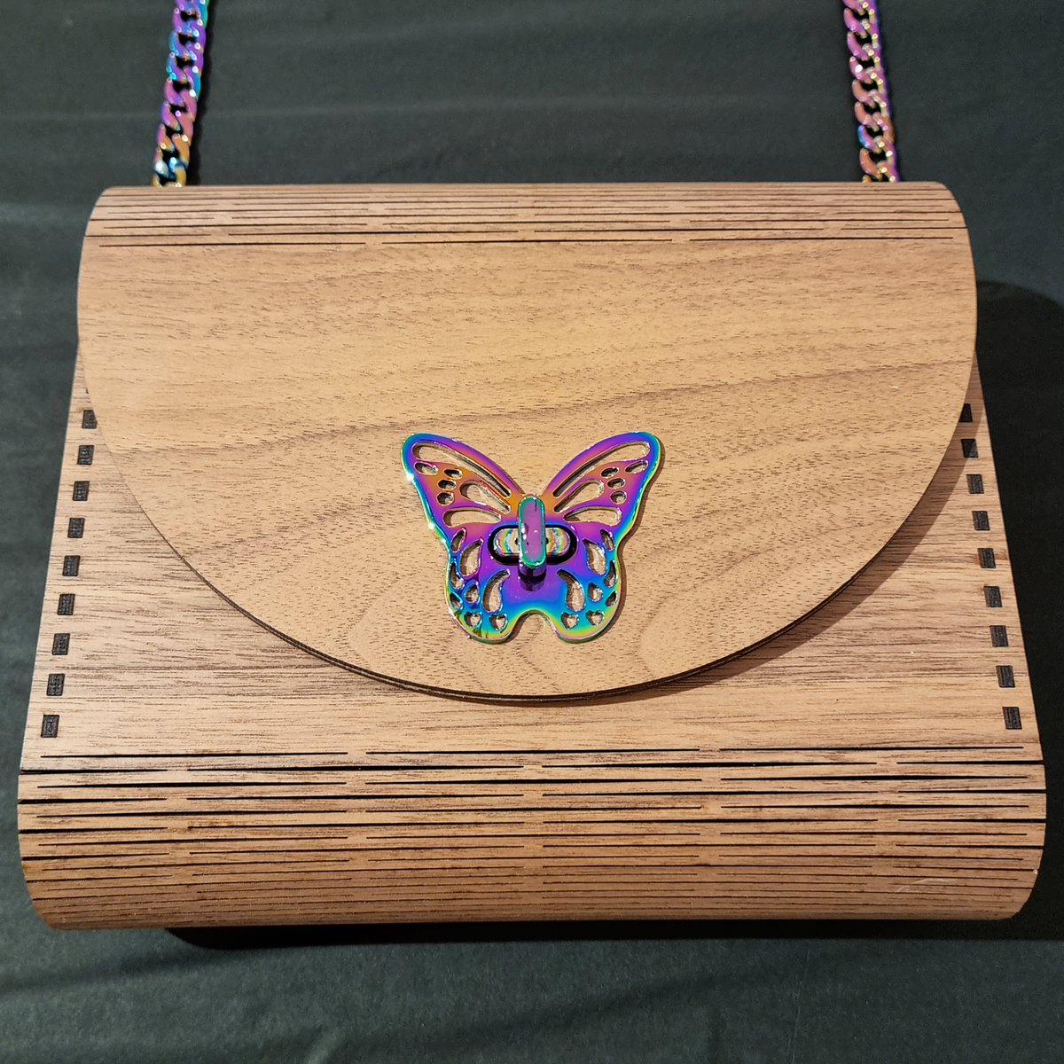 Wooden Handbag Rainbow Butterfly