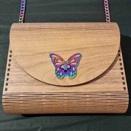 Wooden Handbag Rainbow Butterfly