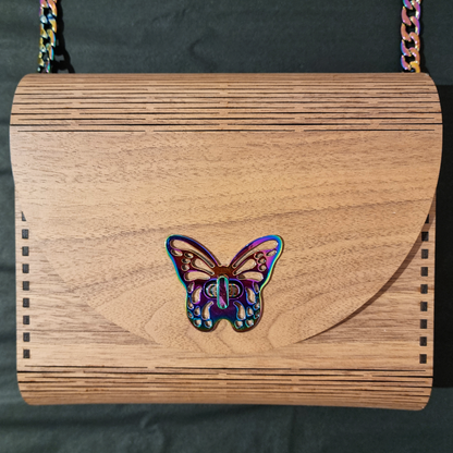 Wooden Handbag Rainbow Butterfly