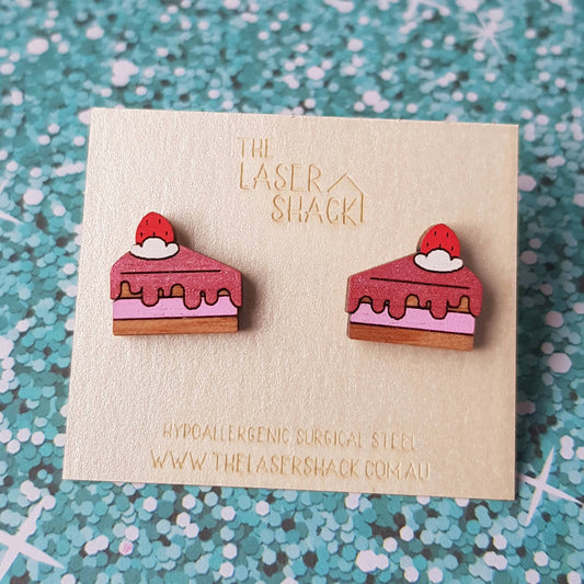 Studs Strawberry Cake Glitter - Hand-Painted Wood