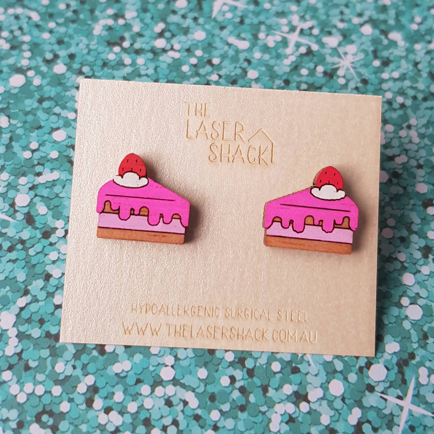Studs Strawberry Cake - Hand-Painted Wood