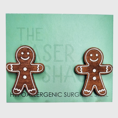 Gingerbread Person Studs Hand-Painted Wood