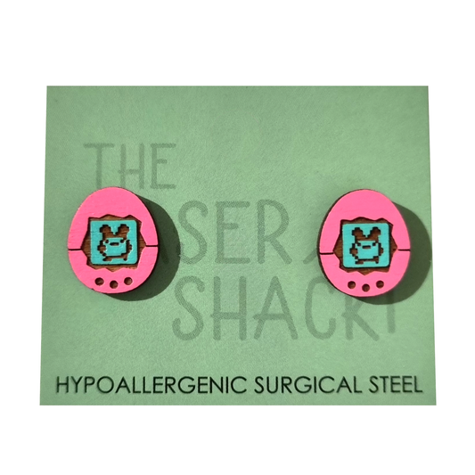 Tamagotchi Studs Hand-Painted Wood