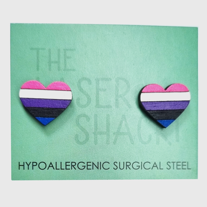 Heart Genderfluid Studs Hand-Painted Wood