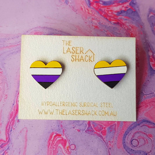 Studs Heart NonBinairy - Hand-Painted Wood