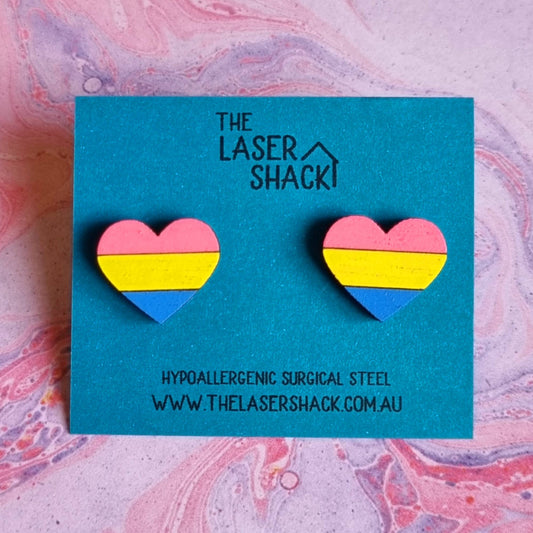 Studs Heart Pansexual - Hand-Painted Wood