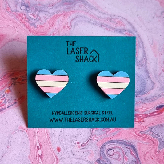 Studs Heart Transgender - Hand-Painted Wood