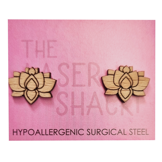 Lotus Flower Studs Laser Cut Wood